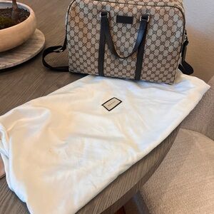 Gucci Beige GG Supreme Canvas Duffel with Brown Leather Trim